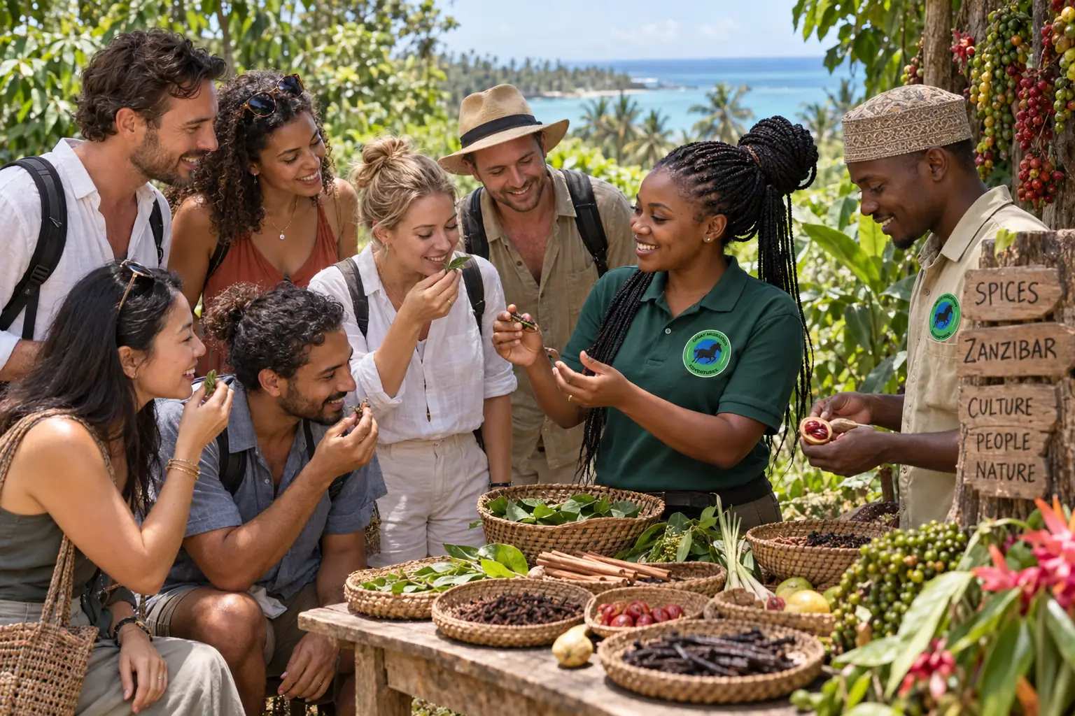 Guides sharing a spice garden experience with travellers
