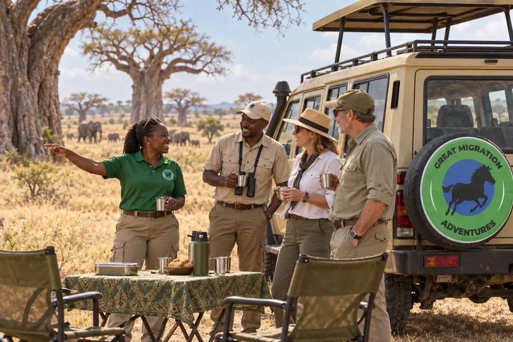 Women and men guides in Great Migration Adventures uniforms in Tarangire, Tanzania
